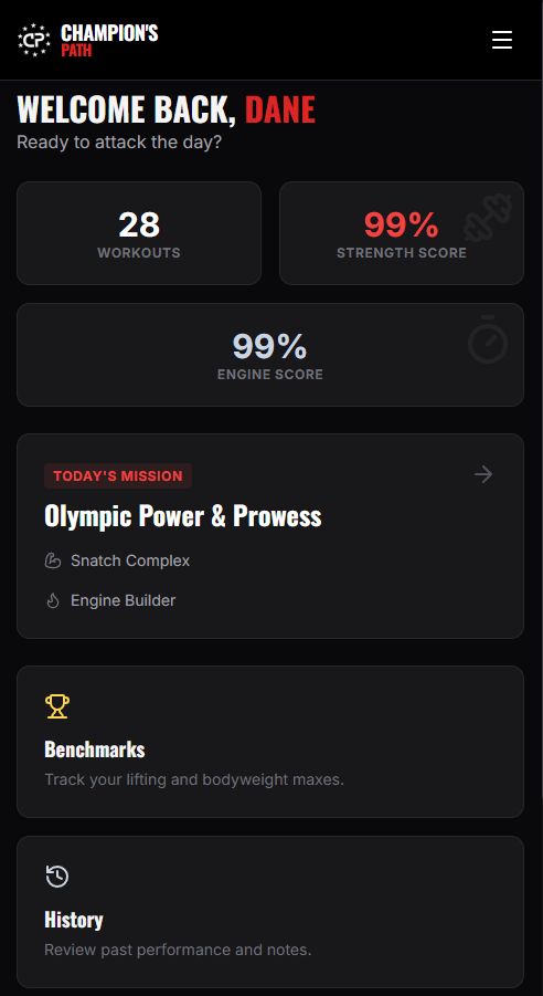 Champion's Path app dashboard