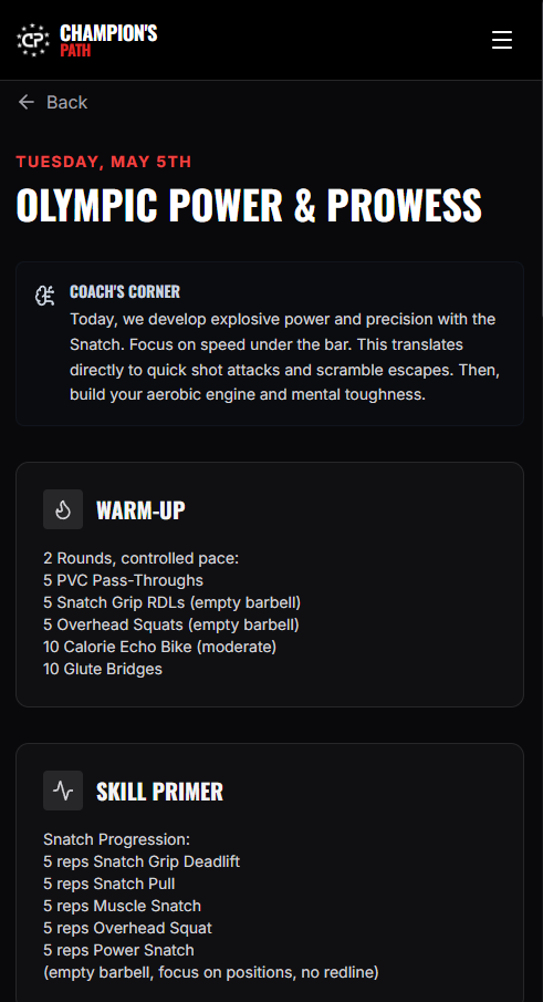 Champion's Path app workout